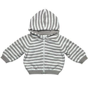 Kissy Kissy Rugby Hooded Knit Cotton Jacket Gray White 0-3 Mons